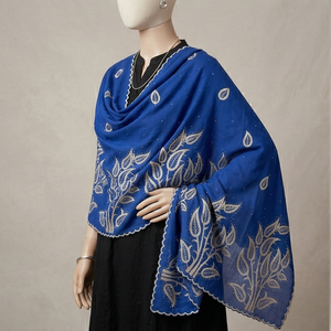 Châle Long Femme en Voile de Coton Polyester Multicolore Brodé de Strass Floraux, Doux, Léger et Respirant – Vente en Gros - Product Image 5