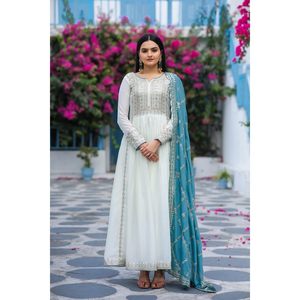 VESTIDO DE TRABAJO DE SECUENCIA BORDADA DE SECUENCIA DE DISEÑADOR CHINON CON DUPATTA SKY - Product Image 1