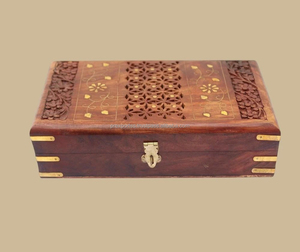 Boîtes de rangement en bois vintage faites à la main de l'Inde de qualité sculptée en forme de rectangle pour la décoration intérieure et le stockage de bijoux - Product Image 3