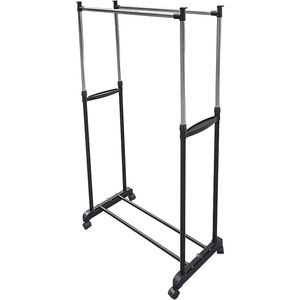 Porte-vêtements portable à double barre avec roulettes verrouillables pour cintres - Product Image 1