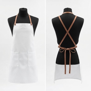 Delantales de Chef Unisex Blackhardson Premium, Delantal de Lona de Algodón de 280 GSM, Delantal Blanco con Tirantes de Cuero Marrón Cruzados para Restaurante y Bar - Product Image 1