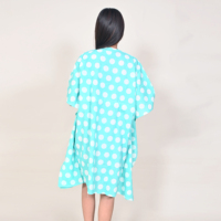 Robe midi ample à pois turquoise, col en V, décontractée, été, en coton non tissé respirant, manches courtes, style bohème vintage, taille haute