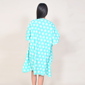 Turquoise Polka Dot V-Neck <b>Loose</b> Midi <b>Dress</b> Casual Summer Woven Cotton Breathable Short Sleeve <b>Dress</b> - Product Image 3
