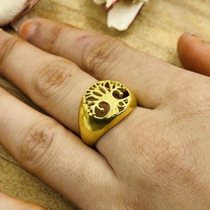 แหวนลายตราประทับแบบโบโฮ ลวดลายต้นไม้ ทองเหลืองชุบทอง 18k สำหรับผู้หญิง ดีไซน์สวยงามทันสมัย ขายส่ง/OEM/ODM - Product Image 1