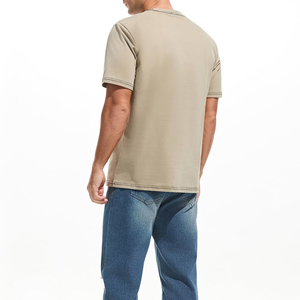 <b>Men's</b> <b>Khaki</b> Short Sleeve O-Neck Knitted <b>T</b>-<b>Shirt</b> Solid Color Casual Wear Regular Fit Breathable 100% Cotton Jersey - Product Image 5