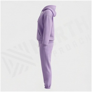Women's Hooded Sweatshirt and <b>Jogger</b> Tracksuit Set 100% Cotton Midweight Casual Solid Color Full Sleeve Drawstring Pocket - Product Image 3
