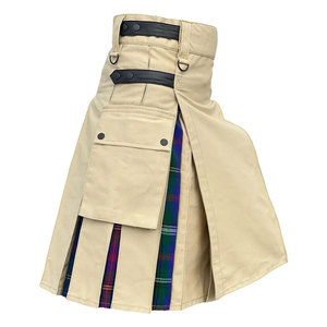 Kilt écossais hybride pour femme, couleur crème, en coton, avec poches cargo et panneaux plissés à motif tartan, robuste, vente en gros - Product Image 2