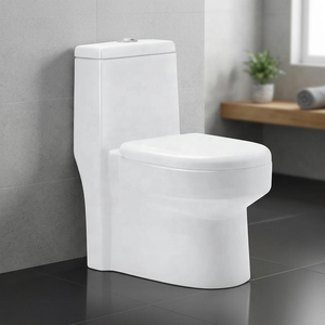 WC monobloc moderne en céramique à double chasse avec siphon en P pour projets commerciaux, immobilier et hôtellerie - Product Image 4