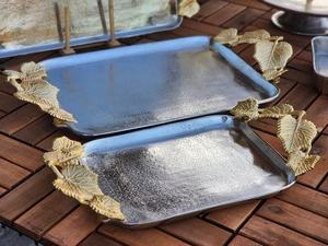 Plateau de service rectangulaire fait à la main, écologique, avec des poignées en feuille d'or, en métal argenté, passe au lave-vaisselle, décoration d'intérieur, cadeau de mariage - Product Image 2