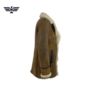 <b>Men's</b> Long <b>Double</b> <b>Breasted</b> Genuine Leather <b>Overcoat</b> Faux Fur Lining Windproof Vintage Winter Coat Front Logo Brown Regular Fit - Product Image 5