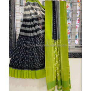 Ropa de fiesta amarilla y roja Saree de impresión digital de lino - Product Image 2