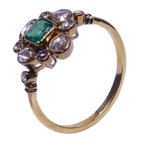 Gemvanity R993 Anillo de Compromiso y Boda Unisex de Oro de 14K con Esmeralda de Corte Brillante y Diamantes, Diseño Clásico de Lujo - Product Image 1