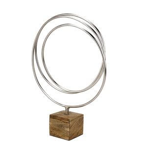 Sculpture en boucle argentée radiante, figurine décorative abstraite moderne en fer et métal avec base marron pour la décoration de la maison et du bureau - Product Image 2