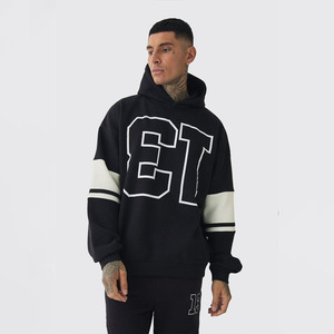 Wholesale Unisex Oversized Stripe Hoodies Men Heavyweight 100% Cotton French Terry Custom LOGO Drop Shoulder Hooded Collar - Product Image 1