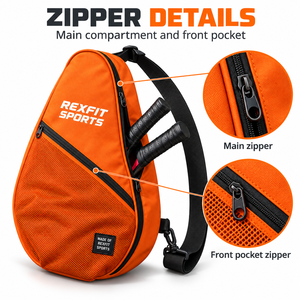 Bolsa de malla con cremallera para raqueta de squash, color naranja, personalizada, con correa ajustable para entrenamiento y práctica en el club. - Product Image 4
