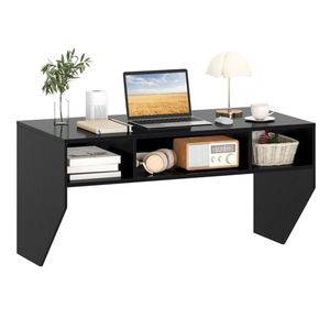 Black Floating Computer Desk with <b>3</b> <b>Cube</b> <b>Storage</b> Sturdy Wooden Wall Mounted Workstation for Home Office - Product Image 1