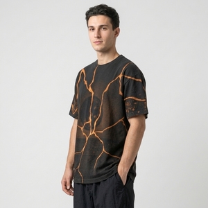 T-shirt noir délavé à l'acide, en coton épais, avec imprimé graphique éclair blanchi, coupe oversize, style streetwear - Product Image 3