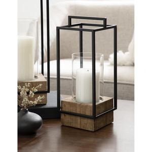 Farmhouse Wooden Base Metal Candle <b>Lanterns</b> – Removable Glass <b>Hurricane</b> Cylinder Set - Product Image 4