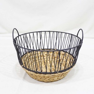 Conteneur de rangement rustique en jacinthe d'eau tressée, écologique, avec poignées, forme de bol, organisateur de cuisine multifonctionnel - Product Image 5