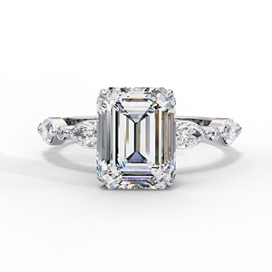 Emerald Cut Diamond Engagement Ring with Oval Side <b>Stones</b> - Product Image 4