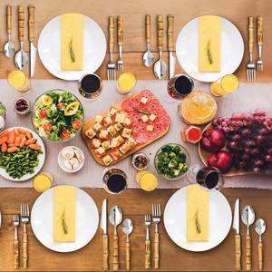 Juego de Cubiertos Clásicos de Acero Inoxidable con Mango de Bambú, Plateados y con Acabado Espejo, Multifuncionales, para Servir, para Comedor y Hotel - Product Image 4