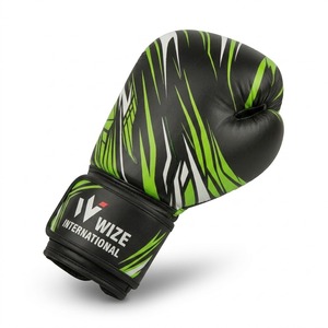Gants de boxe WIZE INTERNATIONAL en PU avec fermeture Velcro, gants d'entraînement vert et noir, pour adultes - Product Image 3