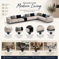 Ensemble de canapés en forme de U de style scandinave avec revêtement en tissu haut de gamme, mousse HR haute densité et structure en bois de chêne américain pour un style moderne