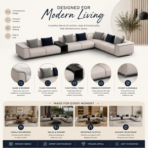 Scandinavian Style U Shape <b>Sofa</b> <b>Set</b> with Premium Fabric Upholstery High Density HR Foam and American Oak Wood Frame for Modern - Product Image 2