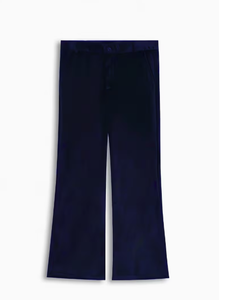Pantalon évasé bleu marine pour homme, taille haute, jambe large, décontracté, avec poches latérales, infroissable, en polyester tissé, style automne - Product Image 4