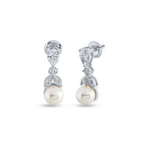 Boucles d'Oreilles Pendantes Diamant et Perle - Product Image 4
