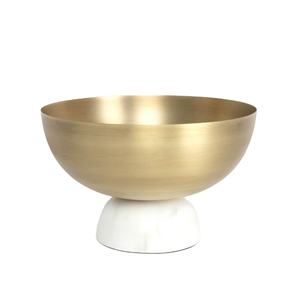 Cuenco de Latón Hecho a Mano con Base de Mármol Blanco, Centro de Mesa Decorativo de Lujo para Mesa de Comedor, Consola, Hogar Moderno - Product Image 1