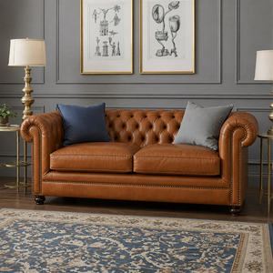 Vietnam Factory Leather Upholstered Eco-Friendly 2 Seater <b>Sofa</b> with Foam Cushions Modern Compact for Living Room Villa Interior - Product Image 1