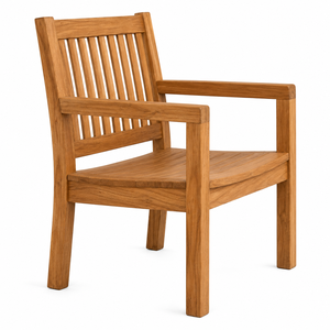 Chaise de jardin en teck massif avec dossier à lattes verticales et accoudoirs, design scandinave, écologique, confortable, imperméable et durable - Product Image 2