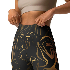 Leggings en velours taille haute longueur intégrale noir et or, extensibles, tissés, sportifs, pour femme, toutes saisons - Product Image 3