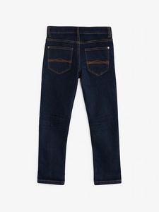 Jean en denim ample pour homme, bleu noir uni, délavé, tissé, décontracté, en coton, coupe large, taille régulière - Product Image 1