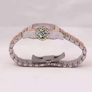 Reloj de Cuarzo Personalizado con Caja Cuadrada de Acero Inoxidable y Moissanita, 46 mm, Números Romanos, Correa de Goma, Unisex, Lujoso, Estilo Hip-Hop, para Uso Diario - Product Image 3