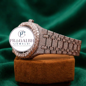 นาฬิกา Pragalbh Jewels ประดับเพชรหรูหราเต็มหน้าปัด ดีไซน์ทรงกลม ระบบควอตซ์ ตัวเรือนสแตนเลสสำหรับผู้ชาย - Product Image 5