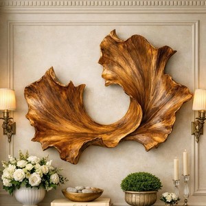 Sculpture murale Luxali artisanale en bois massif naturel, style Art déco, pour plantes/fleurs, écologique, décoration de salon, cadeau de pendaison de crémaillère - Product Image 3