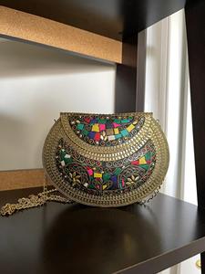 Bolso de metal estilo antiguo, bolso de mano con mosaico, bolso de metal con cadena de piedras multicolor colgante - Product Image 6