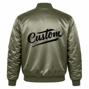 Custom <b>Men's</b> Olive Bomber <b>Jacket</b> Embroidered Front Logo <b>Pullover</b> Closure Satin Finish Polyester/Cotton Casual Streetwear Winter - Product Image 4