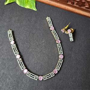 Victorian Floral Pastel Pink <b>Statement</b> <b>Necklace</b>-Fashion Jewelry Set - Product Image 1