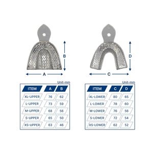 Juego Profesional de 10 Bandejas Dentales Metálicas Perforadas de Acero Inoxidable para Impresiones Dentales, Tamaños XS, S, M, L, XL, Superior e Inferior - Product Image 2