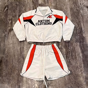 Custom Patchwork Nylon Tracksuit Streetwear Manufacturer Lightweight Zip up Hoodie and Short High Quality Fashion Sweat Suits - Product Image 5