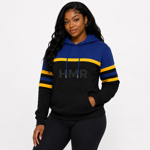 Sweat-shirt à capuche HMR Sorority Sisterhood bleu et jaune avec logo personnalisé sur le devant et poches - Product Image 1