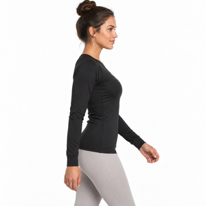 Women's <b>Black</b> <b>Long</b> <b>Sleeve</b> Yoga <b>Top</b> Others Solid Color Breathable Four-Way Stretch Eco-Friendly Spandex Polyester Front Logo - Product Image 3