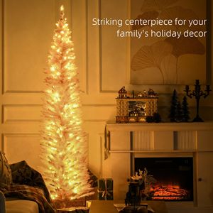 7ft Slim Artificial Christmas <b>Tree</b> with Realistic Pink Branches and Warm White LED <b>Lights</b> Pencil <b>Tree</b> Decor - Product Image 4