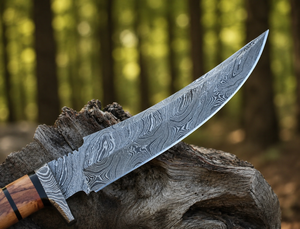 Cuchillo Bowie de Acero de Damasco Hecho a Mano con Funda de Cuero Artesanal – Herramienta de Colección para Actividades al Aire Libre - Product Image 2