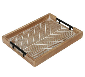 Plateau en bois artisanal avec élégantes poignées en métal doré Plateaux en bois au design personnalisé Plateau de service élégant de couleur brun noyer foncé - Product Image 6