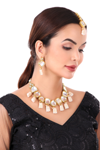 Party Wear Engagement Wedding Anniversary Choker Earrings Set Traditional Zircon Trendy <b>Gift</b> Jewelry Women Necklace Brass Alloy - Product Image 5