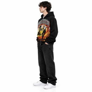 Men's Oversized <b>Black</b> Zip Up <b>Hoodie</b> Vintage Graphic Printed Fleece Streetwear <b>Hoodie</b> with Full <b>Zipper</b> - Product Image 3